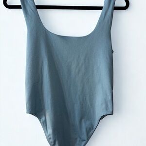 Minimal Scoop One-Piece Body Suit in Dusty Blue